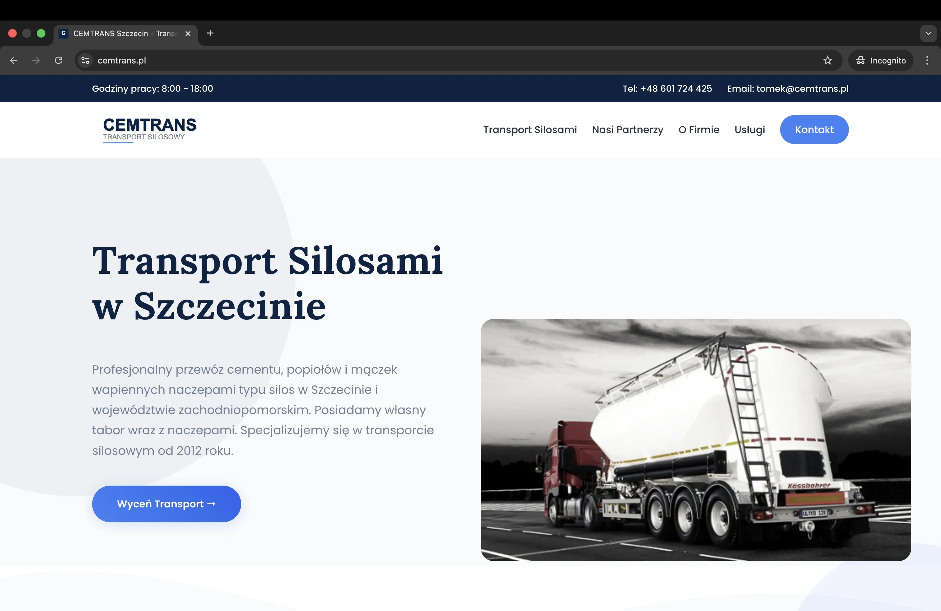 Cemtrans - strona internetowa firmy transportowej