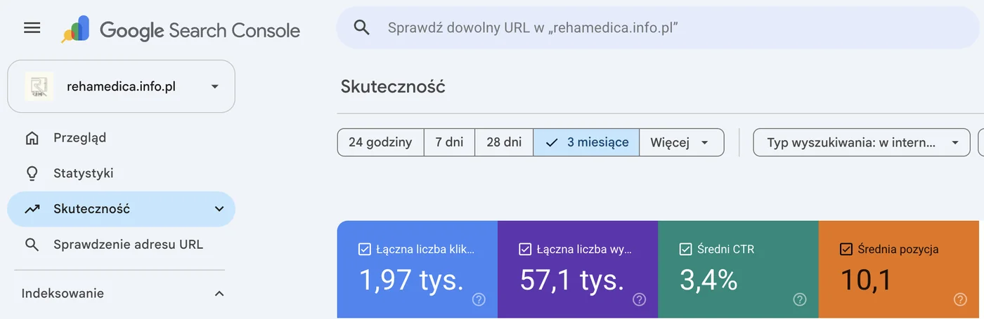 Google Search Console dla Reha Medica